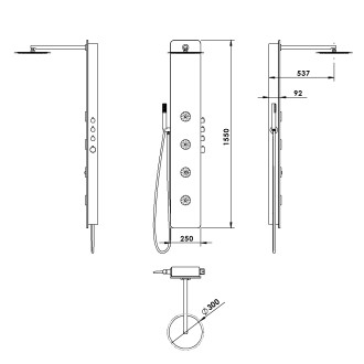SPIRIT ROUND termostatický sprchový panel 250x1550mm, černá 71251