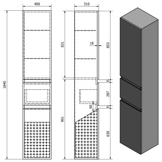 ALTAIR vysoká skříňka s košem 40x184x31cm, pravá, dub emporio AI485R