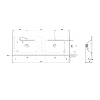 TREOS dvojumyvadlo 151,6x51,3 cm, rockstone, bílá mat TS152-0101