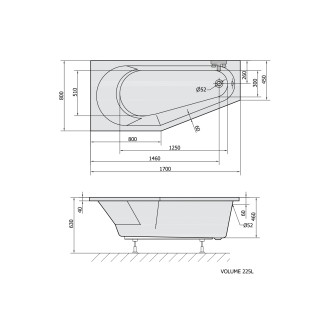 TIGRA L asymetrická vana 170x80x46cm, černá mat 90111.21