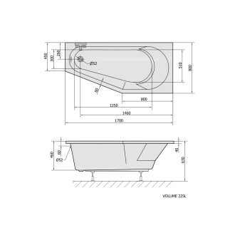 TIGRA R asymetrická vana 170x80x46cm, černá mat 90611.21