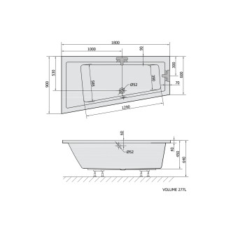 ANDRA L asymetrická vana 180x90x45cm, černá mat 72872.21