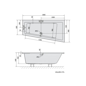 ANDRA R asymetrická vana 180x90x45cm, černá mat 78771.21