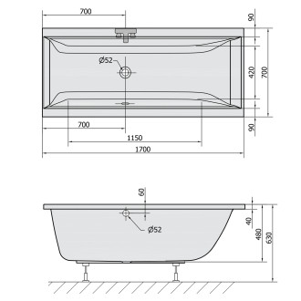 CLEO obdélníková vana 170x70x48cm, černá mat 74611.21