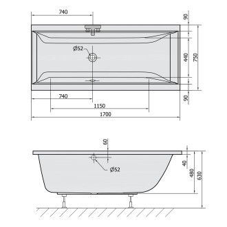 CLEO obdélníková vana 170x75x48cm, černá mat 94611.21