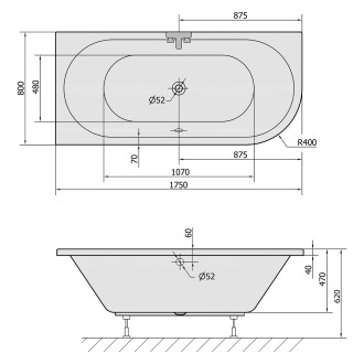 VIVA L asymetrická vana 175x80x47cm, černá mat 70119.21