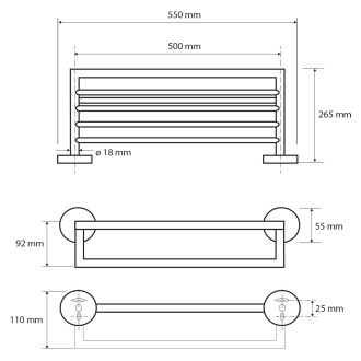 X-ROUND BLACK polička na ručníky s hrazdou 500mm, černá XR421B