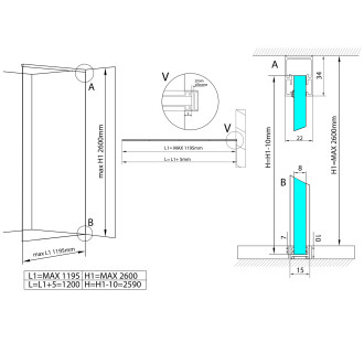 ARCHITEX sada pro uchycení skla, podlaha-stěna-strop, max. š. 1200mm, černá mat AXL2812B