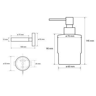X-ROUND WHITE dávkovač mýdla 200ml, mléčné sklo, bílá mat XR103W
