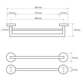 X-ROUND E dvojitý držák ručníků 800x120mm, chrom XR425