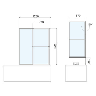 OLBIA vanová zástěna s pneumatickým zdvihem, š. 1230mm, černá mat, čiré sklo 30317B