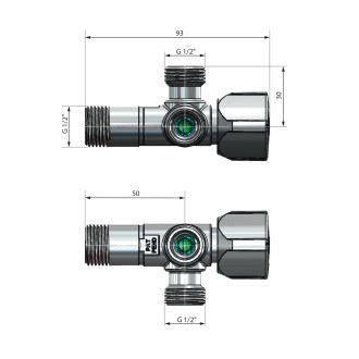 ARCO kombinovaný rohový ventil A-80 se dvěma vývody 1/2"x1/2"x1/2", anticalc CQ4105