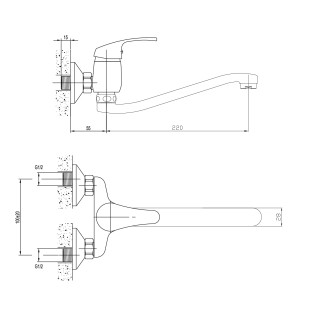 AQUALINE 35 nástěnná baterie, rozteč 100mm, ramínko ploché zvýšené, chrom 52032