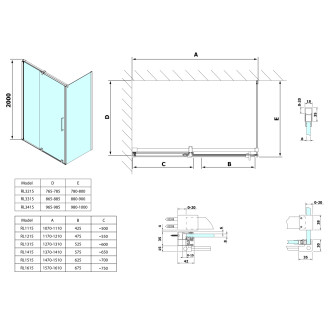 ROLLS obdélníkový sprchový kout 1300x900 mm, L/P varianta, čiré sklo RL1315RL3315