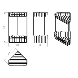 SMART dvoupatrová rohová police 200x325x151mm, černá mat 2482-14