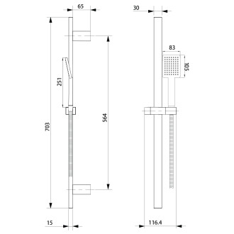 Sprchová souprava hranatá, posuvný držák 700mm, černá mat SC615