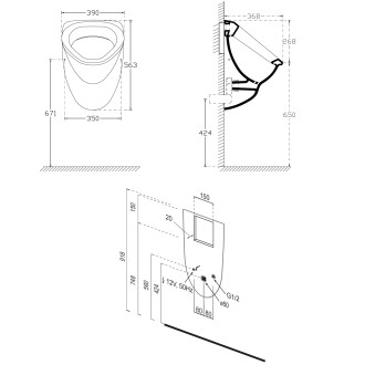 DYNASTY urinál s automatickým splachovačem 6V DC, 39x58 cm 10SZ92001-SENSOR