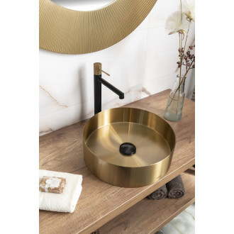 AURUM nerezové umyvadlo na desku, průměr 38 cm, včetně výpusti, zlato mat AU201