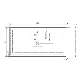 TREOS pracovní deska 1516x513mm, rockstone, bílá mat TX152-0101