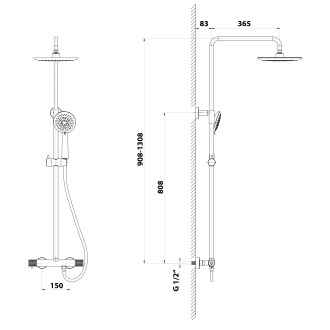 SOLARIS sprchový sloup s termostatickou baterií, černá/měď mat WD139PG