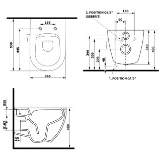 INFINITY CLEANWASH závěsná WC mísa Rimless,bidet. sprška, 36,5x53cm, bílá 10NFS1001I
