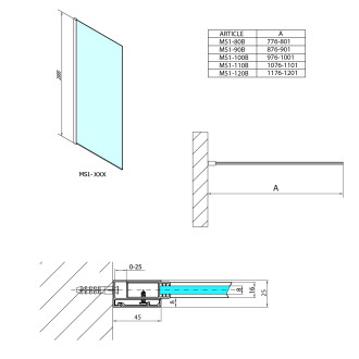 MODULAR SHOWER BLACK jednodílná zástěna pevná k instalaci na zeď, 1000 mm MS1-100B