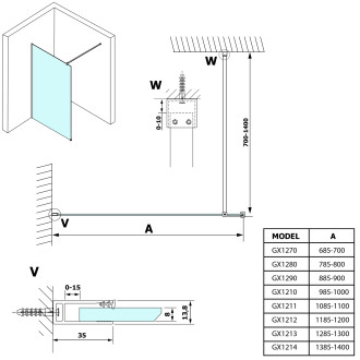 VARIO WHITE jednodílná zástěna k instalaci ke stěně, čiré sklo, 1100 mm GX1211GX1015