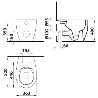 SENTIMENTI stojící WC Rimless, 36x52 cm, bílá 10SM10004SV