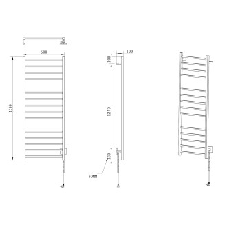 ESKINADO elektrický sušák ručníků, hranatý, 600x1500 mm, 130 W, nerez lesk ER450V
