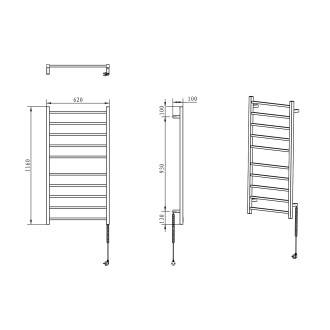ESKINADO elektrický sušák ručníků, hranatý, 620x1160 mm, 120 W, nerez lesk ER430V