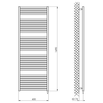 TONDI-E elektrické otopné těleso rovné 600x1690 mm, 800 W, bílá DE490T