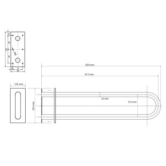 HANDICAP opěrné pevné madlo tvar U 813mm, černá mat XH540B