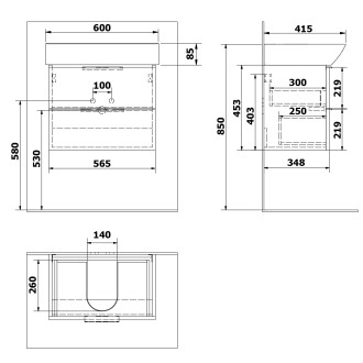 NEON skříňka s keramickým umyvadlem 60x41,5 cm, bílá 501.113.0