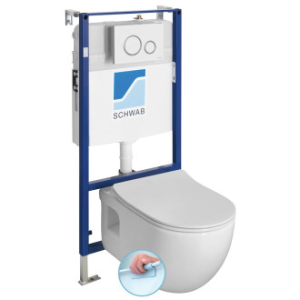 Závěsné WC BRILLA Rimless bílá s podomítkovou nádržkou a tlačítkem, bílá 100614-SET5