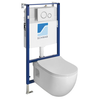 Závěsné WC BRILLA Rimless bílá s podomítkovou nádržkou a tlačítkem, bílá 100614-SET5