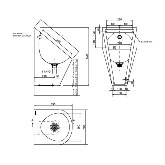 Urinál se zakrytým přívodem vody 360x600x395 mm, nerez mat 13004.S