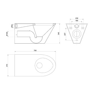 Závěsná WC mísa 370x340x700, nerez mat 13011.S