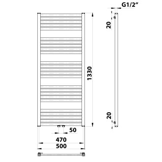 GRUNT otopné těleso rovné 500x1330 mm, středové připojení, bílá 600.122.4