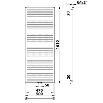 GRUNT otopné těleso rovné 500x1610 mm, středové připojení, černá mat 600.123.6