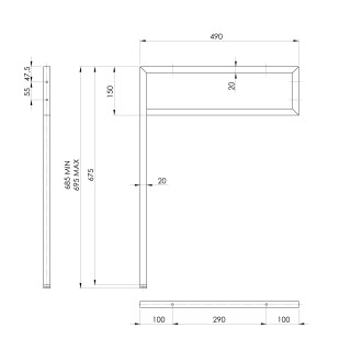 Podpěrná konzole 490x690x20mm, lakovaná ocel, černá mat 30362