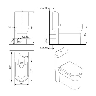 HUBERT WC kombi, spodní/zadní odpad, bílá PB304