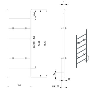BARBO elektrický sušák ručníků, hranatý, 600x1600mm, 160 W, černá mat BB906