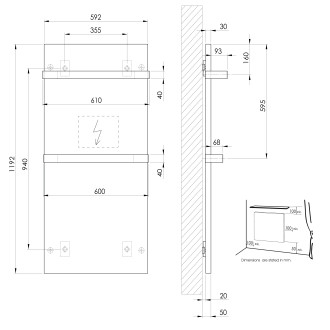 ENIS koupelnový sálavý topný panel 600W, 590x1200 držáky ručníků, IP44, černá mat RH600B-2
