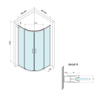 BORG čtvrtkruhová sprchová zástěna 900x900x1950 mm, R550, čiré sklo 751.090.1
