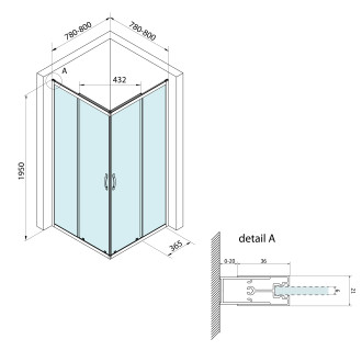 BORG čtvercová sprchová zástěna 800x800x1950 mm, čiré sklo 751.180.1