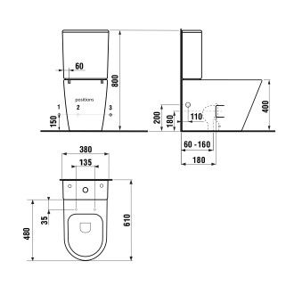 PACO RIMLESS WC kombi mísa s nádržkou, spodní/zadní odpad, černá mat PC1012WRB