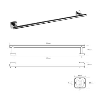 INSIA držák ručníků 600x87mm, chrom IS009