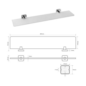 INSIA polička skleněná 600x50x132mm, chrom IS015