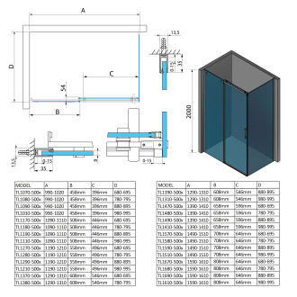 THRON SQUARE obdélníkový sprchový kout 1300x700mm, hranaté pojezdy TL1370-5002