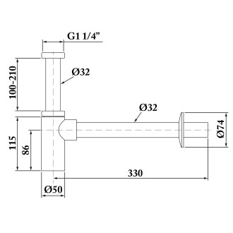 Umyvadlový sifon 5/4", odpad 32mm, kulatý, zlato mat SI519